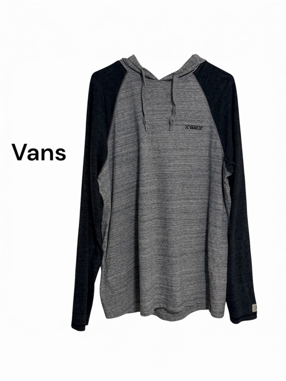 Vans Gray Body with Black Raglan Sleeve Hooded Long Sleeve Shirt  Size L